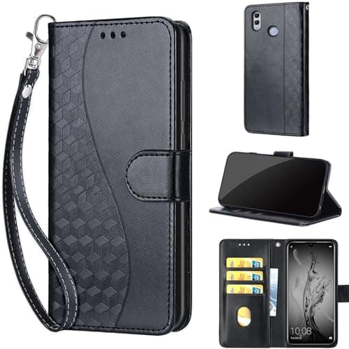 Image of for Honor 10 Lite Case, Embossed Premium PU Leather Folio Flip Notebook Wallet Cover Compatible with Huawei P Smart 2019 / Honor 10 Lite Phone Case [Kickstand][Card Slots], Black Cube