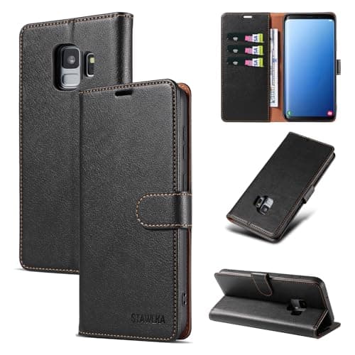 Image of STAWLKA Case for Samsung Galaxy S9 Plus, Premium PU Leather Flip Magnetic Buckle Wallet Case Kickstand Blocking RFID Shockproof Protective Phone Cover for Samsung Galaxy S9 Plus - Black