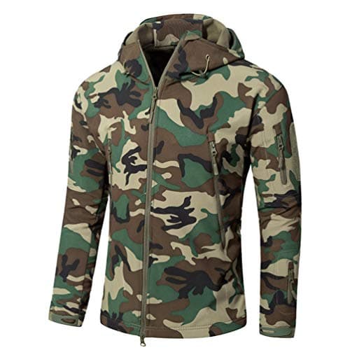 Image of Ketamyy Mens Camo Tactical Coat Hooded Autumn Winter Outdoor Army Military Softshell Fleece Lined Waterproof Windproof Warm Hunting Hiking Jacket Jungle Camouflage 3XL