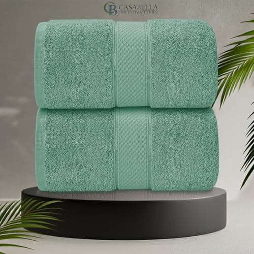 Image of CB CASABELLA 2 Piece Jumbo Bath sheet 100% Combed Cotton Extra Large Bath Towel bale set super Absorbent Soft Seafoam 2 Pack 90X180 CM Bath-sheets for bathroom