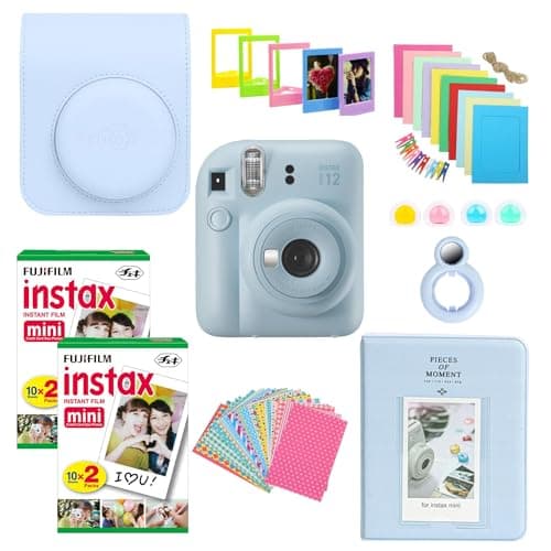 Image of Clikoze Instant Camera Bundle with Fujifilm Mini 12 Pastel Blue Camera, Fujifilm 40 Shot Mini Film, Clikoze Mini 12 Case, Mini Album Book, Film Stickers, Colour Filters and Accessories