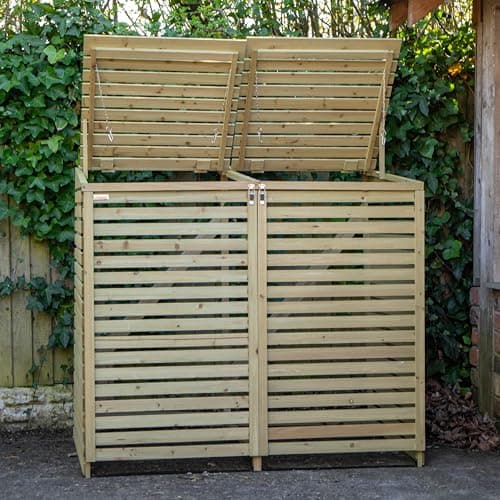 Image of Samuel ALEXANDER 1.34m x 1.2m Large Wooden Outdoor Garden Double Wheelie Bin Store Storage for 2 Bins -Garden Bin Storage box, Wheelie Bin Hideaways, Bin Shed