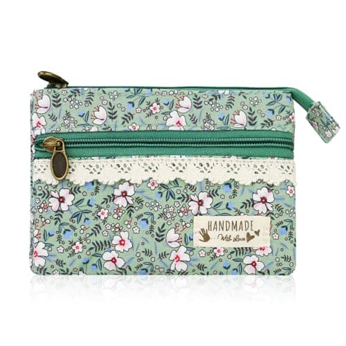 Image of FuninCrea Small Coin Purses for Women and Girls with 2 Zipper Pockets, Floral Coin Pouch Small Womens Purse, Cotton Women Mini Wallets Portable Mini Purse for Card Change Key (Style 6)