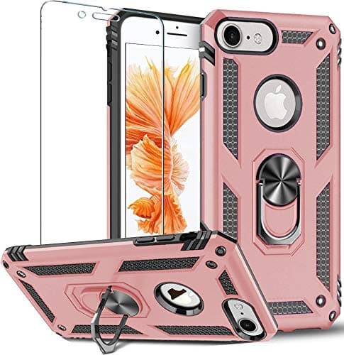 Image of Folmeikat iPhone 8,iPhone 7,iPhone 6s/ 6 Phone Case, With Screen Protector 360 Degree Rotating Metal Ring Shock Absorption Reinforced Corner TPU for Apple iPhone 6/6s/7/8G 4.7" Rose gold