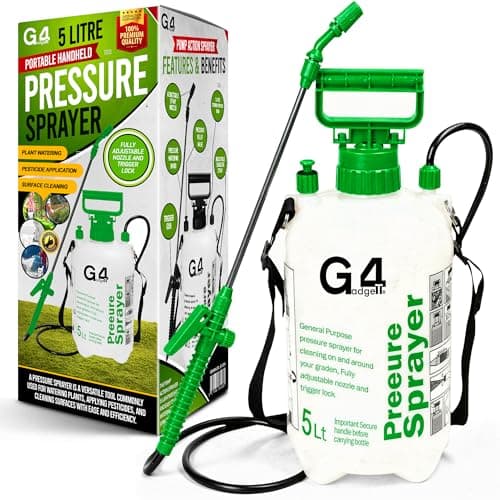 Image of G4GADGET 5L Pump Action Pressure Sprayer – Adjustable Nozzle, Lockable Trigger & Shoulder Strap for Gardening, Cleaning, and Weed Killer