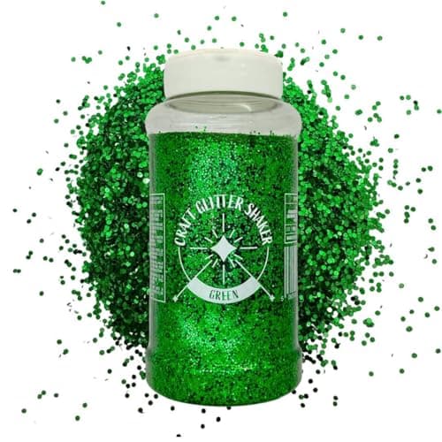 Image of Large 500g Shaker Jar of Green Glitter for Resin or Crafts, Chunky Glitter, Nail Art