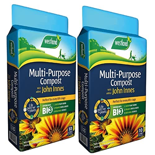 Image of Westland Multi-Purpose Garden Compost - Peat Free Multi Purpose Compost with John Innes 2 x 10L Garden Soil Bags for Indoor & Outdoor House Plants, Vegetable Growing. Comes with Topline Card.