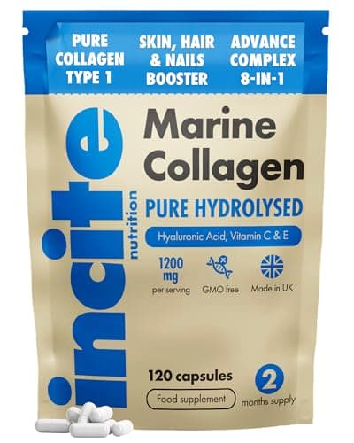 Image of Marine Collagen Supplements for Women & Men 1200mg | 120 High Strength Marine Collagen Capsules | Pure Superior Type 1 Hydrolysed with Hyaluronic Acid, Vitamins C, E, B12, Copper, Zinc and Iodine