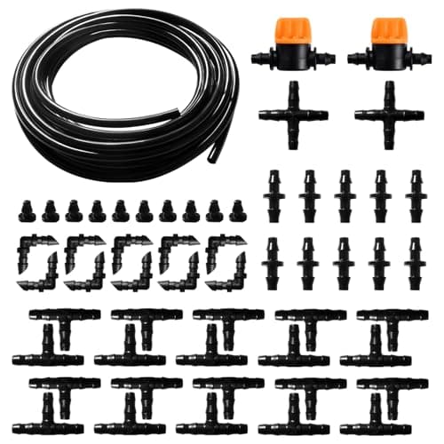 Image of VooGenzek 55 PCS 4/6 mm Irrigation System Kit, 5m Irrigation Hose, DIY Auto Drip Irrigation Kit, with Straight-Through Joints, Barbed Tees Connector, End Plug, for Lawn, Patio, Landscape