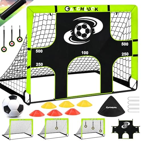 Image of CATCHLUCK Football Goal Posts for Garden Kids Goal Target 5 In 1 Portable Foldable Kids Football Net Indoor Outdoor Training Equipment with Target and Carry Bag (Green1)