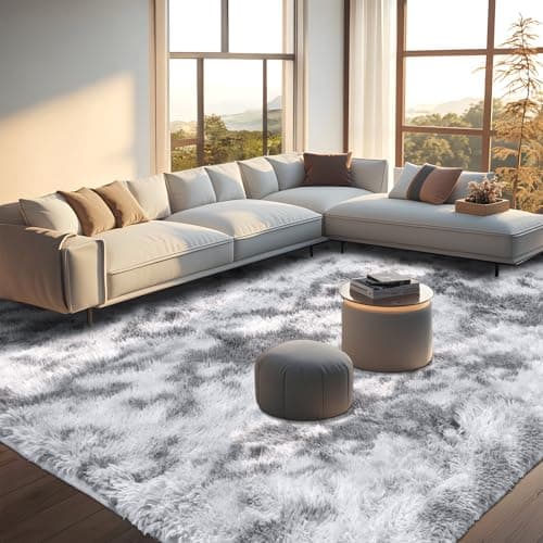 Image of Rugs Living Room - 160x230cm Grey Large Rug for Living Room - Ultra Soft Fluffy Shaggy Rugs for Bedroom, Indoor Nursery Carpets for Kids Room Home Decor, Non Shedding, Anti-Slip Backing (Grey)