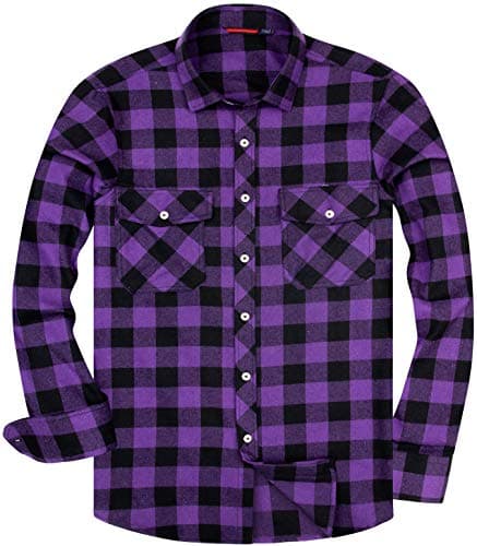 Image of siliteelon Flannel Shirt Men Cotton Country Checked Men's Shirt Purple Regular fit Plaid Shirt Casual Lumberjack Shirt for Men Western Work