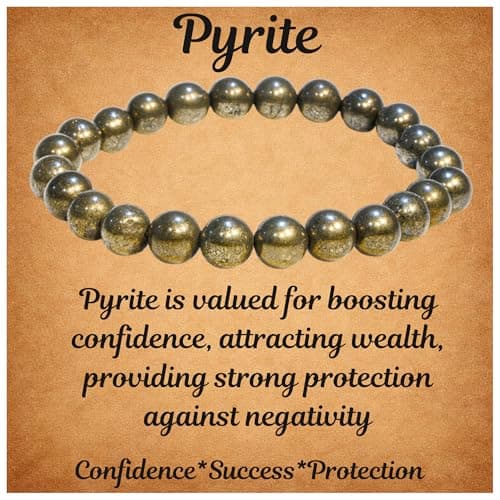 Image of ANAYA AGATE Natural Pyrite Bracelet, Healing Crystal Bracelet for Women and Men, 8mm Round Beaded Bracelets for Attract Money Wealth, Positive Energy, Elastic Adjustable Size Gemstone Bead