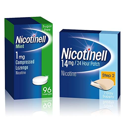 Image of Nicotinell Nicotine Patch & Lozenge, Quit Smoking Aids, Includes 1 mg Lozenges (96 Pieces) & Step 2, 14 mg Patches (7 Patches)