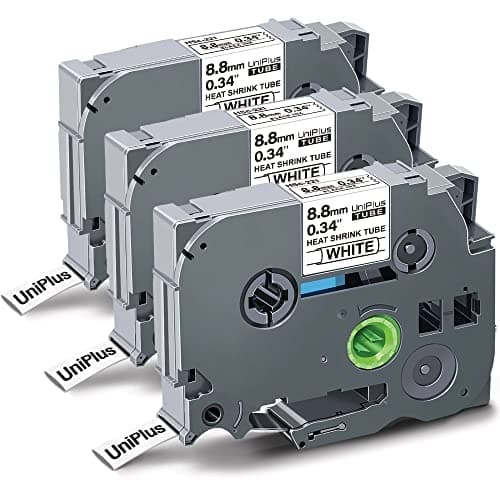 Image of UniPlus 3X Compatible with Brother Hse 8.8mm Heat Shrink Tube Label Tape Replacement for HSe-221 HSe221 Black on White for P-Touch PT-D600 PT-P700 PT-P750W PT-E550WVP PT-9700PC PT-E300VP PT-P900W
