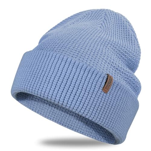 Image of Outdoor Shaping Soft Merino Wool Blend Knit Cuffed Beanie for Men Women Winter Warm Ski Skull Caps Baby Blue