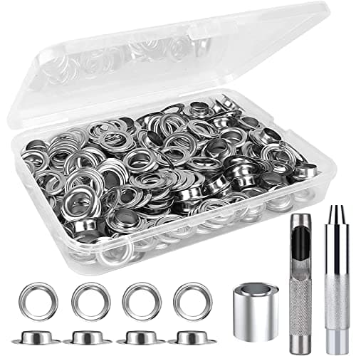 Image of WAIZHIUA Grommet Tool Kit, 120 Pieces Metal Eyelets Washers Set with Pliers, Adjustment Tool & Storage Box, for Tarpaulin, Paper, Leather, Fabric, Curtain, Pool Cover