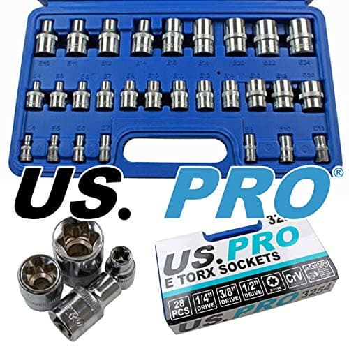 Image of US PRO 28pc 1/4" 3/8" 1/2" E-Torx Star Socket Set E4 - E24 3254