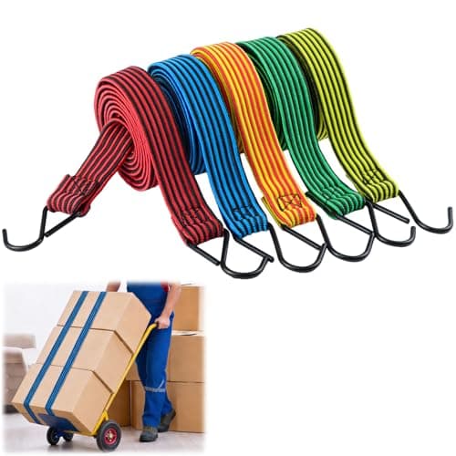 Image of 5 Pcs 2m/6.6ft Long Bungee Cords with Hooks, Elastic Bungee Straps with Hooks, Heavy Duty Elastic Luggage Straps with Hookss, for Luggage Furniture Camping Roof Racks Fixings Ropes
