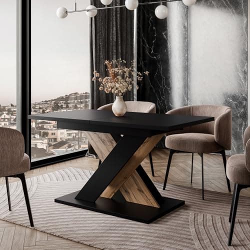 Image of PHD FURNITURE Extendable Dining Table 4-6 Seater TOXX – Extending Dining Table 120-160 cm for Modern Kitchen & Dining Room (Black & Wotan Effect)