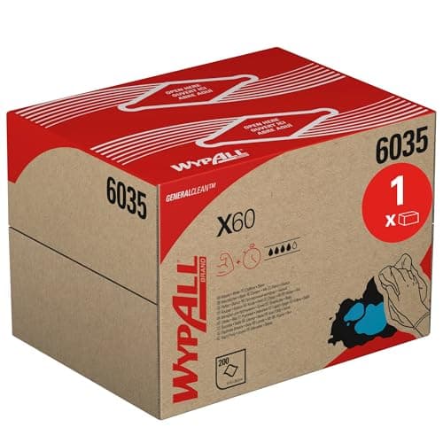Image of WypAll General Clean Cloths X60 6035, 1-Ply, High Absorbent, Hydroknit Technology, Reusable Up to 5 Times, Portable Brag Box, White, 1 Box x 200 Cleaning Cloths