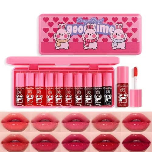 Image of 10 Colors Lip Tint Stain Set, Korean Lip Gloss Set, Watery Mini Liquid Lipstick Long lasting, Transfer-Proof, Multi-Use Lip and Cheek Tint, Lipgloss Set for Teenage Girls and Women