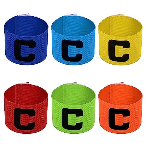 Image of Lahviuu Captains Armband, 6 Pcs Football Captain's Armbands for Kids, Big C Captain Arm Bands for Junior Youth Soccer Hockey Rugby Netball Tennis Sports (Yellow, Blue, Orange, Green,Sky Blue, Red)