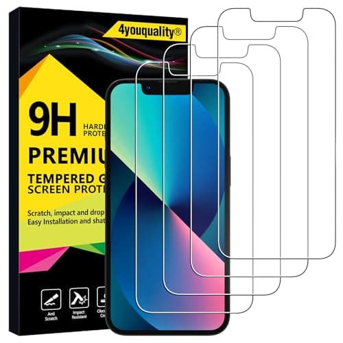Image of 4youquality Screen Protector for iPhone 17e/16e, iPhone 14, iPhone 13 & 13 Pro (6.1-Inch), Tempered Glass Film, 2-Pack, [LifetimeSupport][Impact-Resistant][Anti-Shatter][Anti-Scratch]