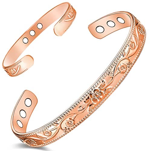 Image of Cigmag 9X Lymphatic Drainage Copper Bracelet for Women Ultra Strength Magnet Solid Pure Copper Magnetic Bracelet Adjustable Cuff Bangle with Present Box (Rose Gold Flower)