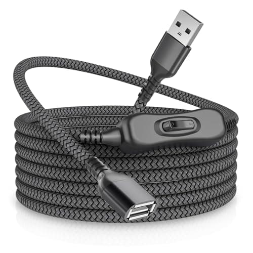 Image of RUXELY 2M USB Extension Cable with On/Off Switch, Black, Compatible with USB Fan, LED Lamp, Supports Data and Power Transfer