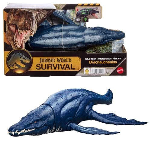 Image of Mattel Jurassic World Wild Roar Brachauchenius Dinosaur Action Figure Toy with Chomp Attack, Light Up Feature & Roar Sound, Scan Code for Digital Play, JKL79