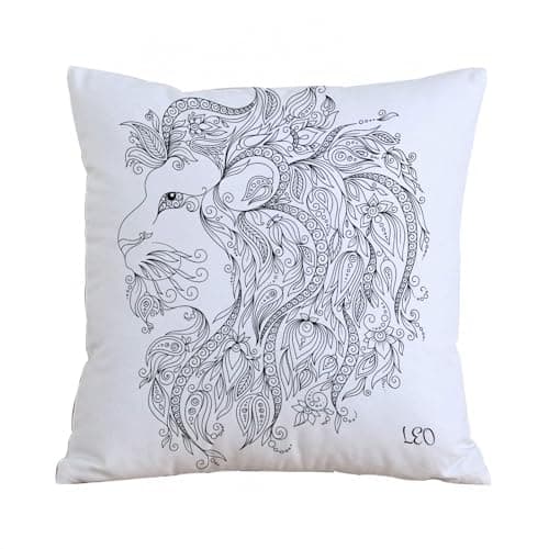 Image of ERRTU Throw Pillow Case Pillowcase Square Printed Cushion Cover for Living Room Sofa Couch Bed Car,Zodiac,Visage of Zodiac Leo with Flowers on Hair King of Forest Horoscope Theme,16x16 in