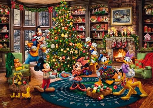 Image of Schmidt Spiele 58047 Disney, Mickey & Minnie Trimming The Tree, Thomas Kinkade, 1000 Piece Puzzle