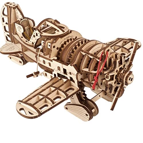 Image of Ugears Mad Hornet Airplane 3D Puzzle - Mechanical Racing Aircraft Wooden Model Kits for Adults to Build - 1930 Golden Age Flight Building Set - 3D Wooden Puzzles For Adults Gift for Birthday - 354 Pcs