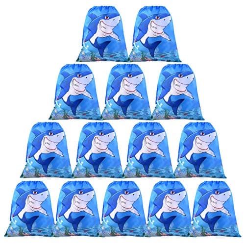 Image of FEPITO 12 Pack Shark Party Favors Bags Shark Drawstring Bags Bulk Goodie Bags,Gift Bags,Treat Bags for Shower Party
