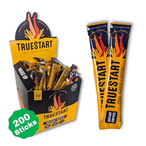 Image of TrueStart Instant Coffee Stick – Barista Grade Smooth Original, Medium Roast, Full Flavour Premium Freeze Dried - 100% Colombian Arabica - Mycotoxin-Free & Antioxidant Rich Coffee - 200 Pieces