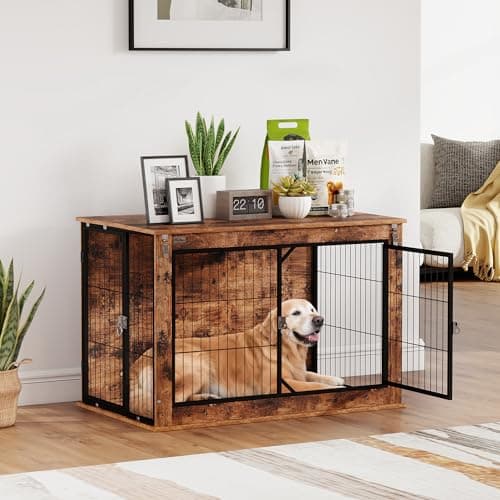 Image of PawHut Dog Crate Furniture, Dog Cage End Table with Openable Top, Two Lockable Doors, for Large Pets, 98 x 60 x 65.5cm, Rustic Brown