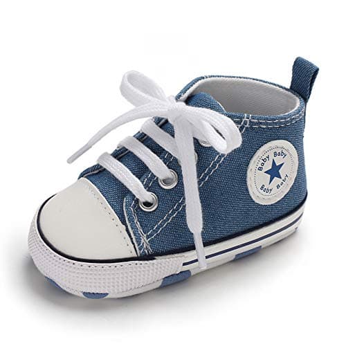 Image of Baby Girls Boys Sneakers Toddler Shoes Canvas First Walking Shoes Newborn Anti-Slip Prewalker Sneakers for 6-12Months Light Blue