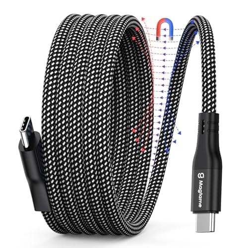 Image of Magtame Magnetic USB C Cable, Coiled USB C to USB-C Cable 60W(3A), 1M Retractable USBC Cord, Nylon Braided Type C Fast Charging Cables Compatible with iPhone 15 16,for Samsung,Pad,USBC Device, Black