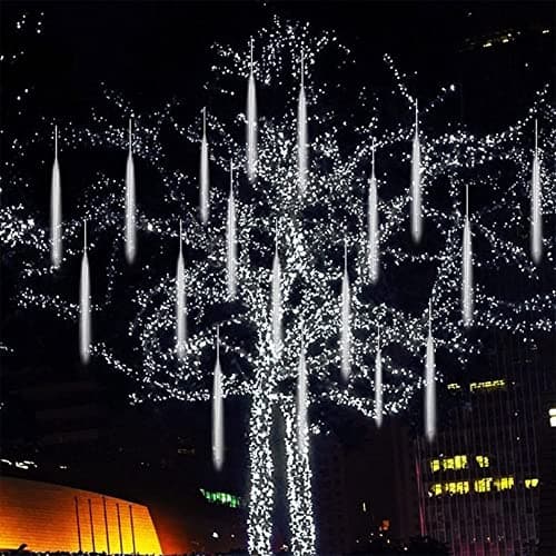 Image of SpeeSy Lights String Indoor Meteor Shower Light 50cm 8 Tubes 384 LED Decorative Waterproof Falling Rain Lights Icicle Raindrop for Party Wedding Garden Christmas, White