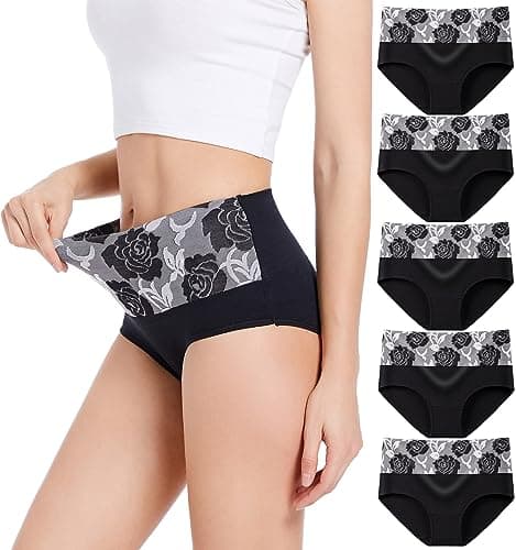 Image of HAVVIS Women's High Waist Knickers Ladies Cotton Briefs Underwear Full Back Coverage Panties Plus Size Multipack (Brief 04-5 Pack - Black, 3XL)