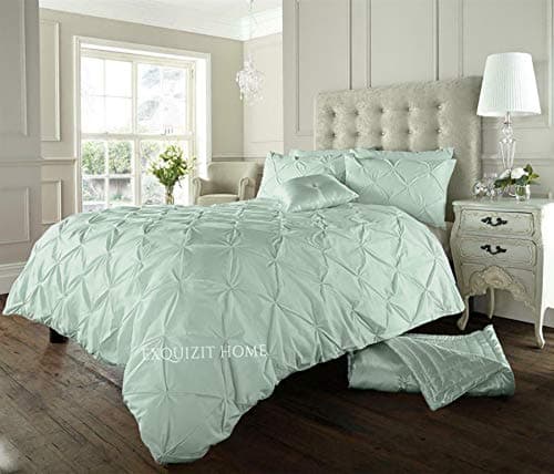 Image of EXQUIZIT HOME Duvet Quilt Cover Pin Tuck Pinch Pleat Alexander Alford Reversible Diamond Bedding Set With Matching Pillowcase Duck Egg Single 137cm x 200cm Approximate