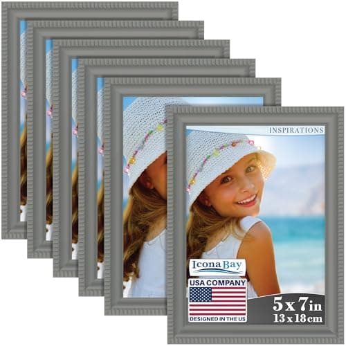 Image of Icona Bay - 7x5 inch Picture Frames - Grey, 6 Pack - Beautifully Detailed Moulding - Contemporary Picture Frame Set - Wall Mount or Table Top - Inspirations Collection