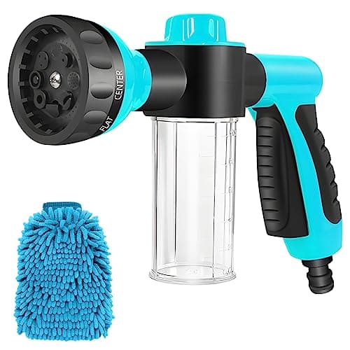 Image of Car Foam Sprayer, Hose Pipe Spray Gun with Soap Dispenser and Car Wash Gloves, 8 Model High-Pressure Hose Attachment for Car & Pet Wash, Watering Plants & Lawn