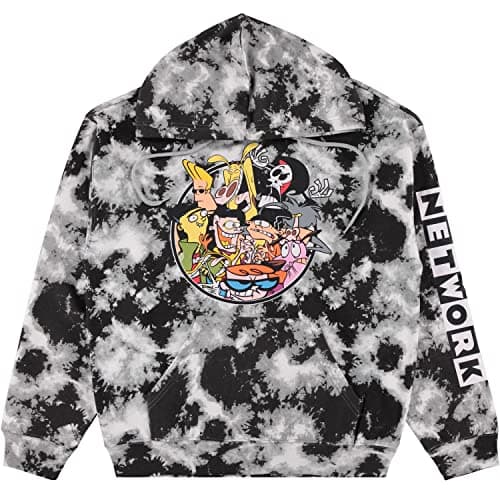Image of Cartoon Network Men's Hoodie - Classic Tie Dye Sweatshirt, Black Dye, Small