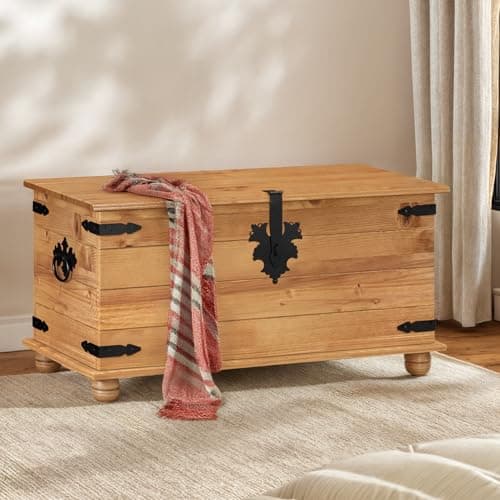 Image of Mercers Furniture Trade Corona Solid Wood Pine Blanket Box Wooden Bedroom Storage Ottoman Bedding Toy Chest Mexican Style Unit 46cm High 92cm Wide 45cm Deep