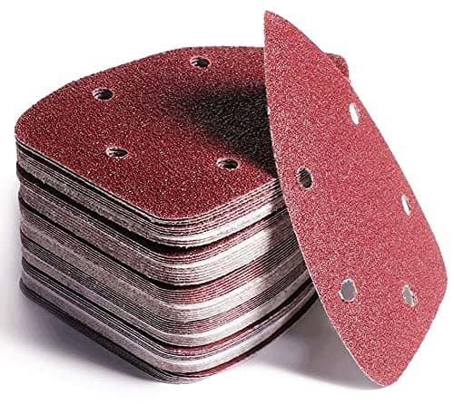 Image of KAHEIGN 60Pcs Mouse Detail Sanding Sheets, 5 Holes Hook and Loop Sander Pad Assorted 40/60/ 80/120/ 180/240 Grits Mouse Sanderpaper for 140mm Detail Sander, Orbital Sander (14cm x 9cm)