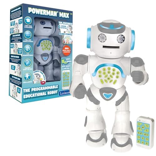 Image of LEXIBOOK Powerman Max - Remote Control Walking Talking Toy Robot, STEM Programmable, Dances, Sings, Tells 10,000 Stories, 300+ Learning Quiz, Shooting Discs and Voice Repeat for kids 4+ - ROB80EN