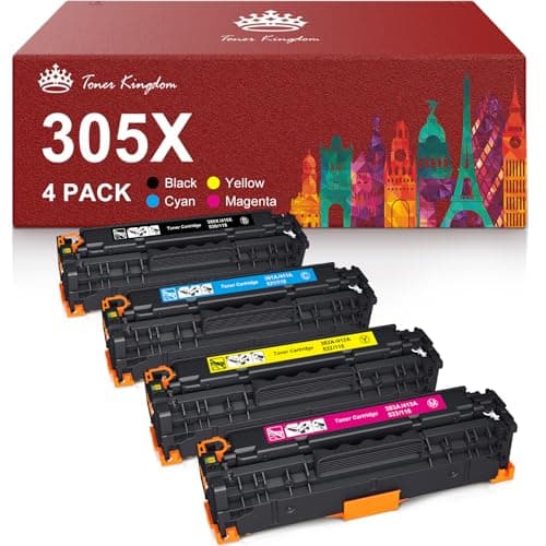 Image of Toner Kingdom 305X Toner Cartridges Remanufactured for HP 305X CE410X 305A CE411A for HP LaserJet Pro 400 color M451dn M451nw M451dw MFP M475dw M475dn M375nw M351a (Black Cyan Yellow Magenta, 4-Pack)