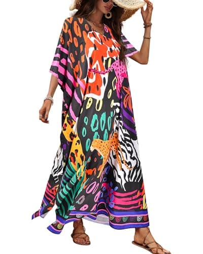 Image of Nidoul Kaftan Dresses for Women Plus Size Bathing Suit Maxi Swimsuits Bohemian Beach Cover Up Summer Caftan Resort Loungewear